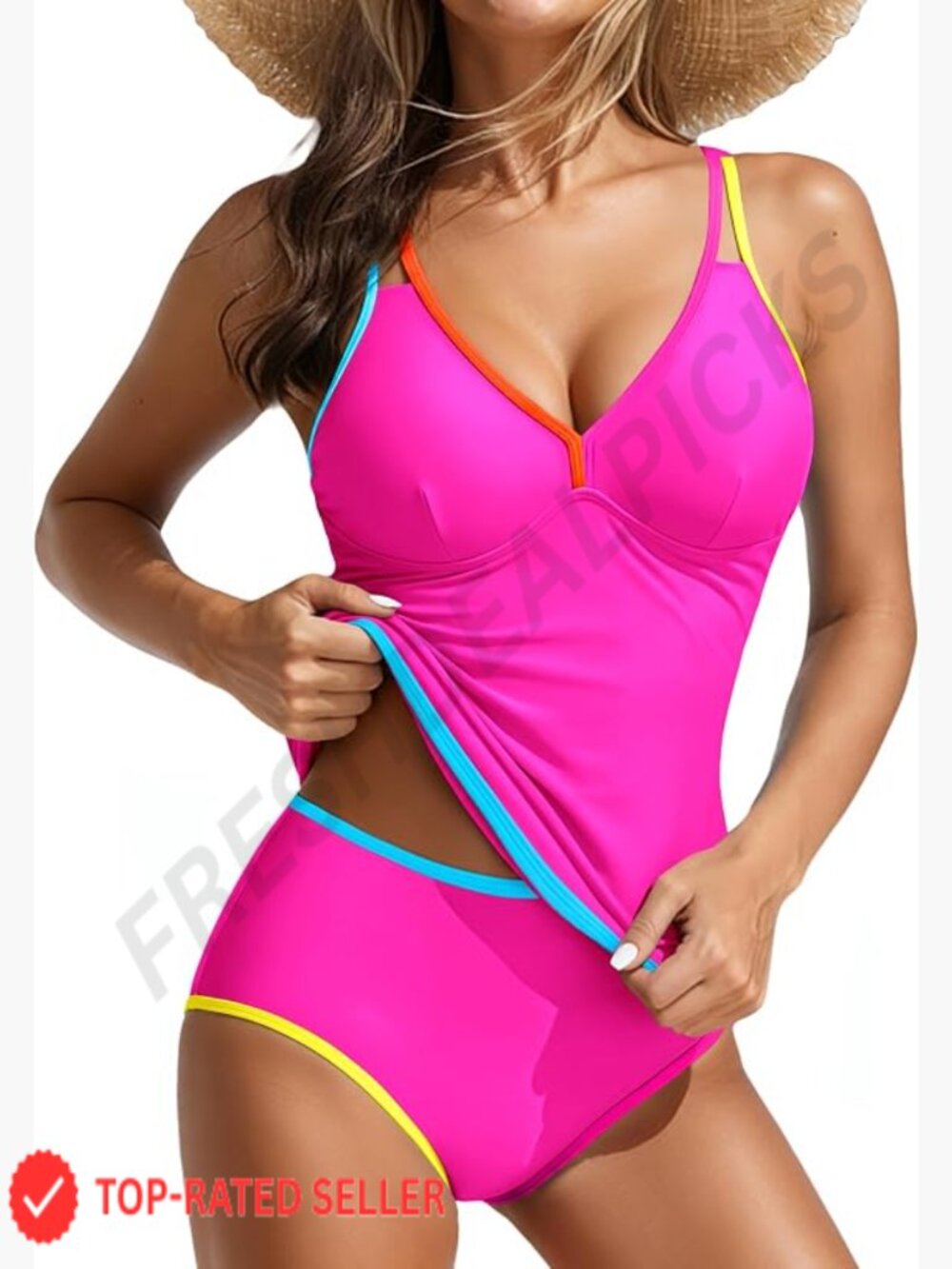 Tummy Control Tankini Set V Neck Two Piece Swimwear with Shorts Trendy Swim